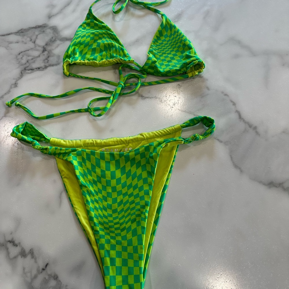 Frankie's Bikinis Neon Green Checkered Bikini - Picture 4 of 6